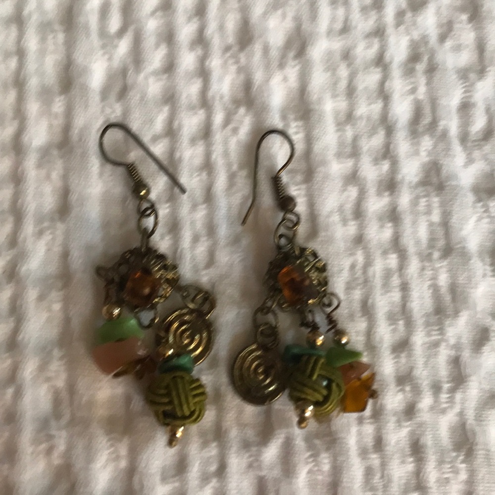 Green and Gold Dangling Earrings